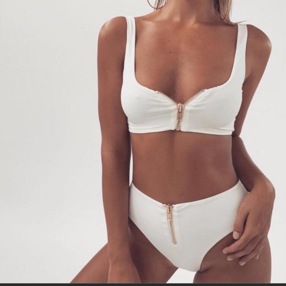 WHITE BIKINI with GOLD ZIPPERS